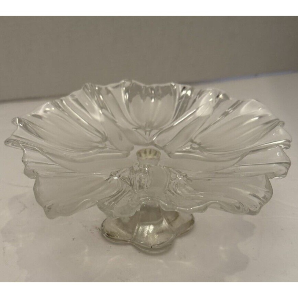 Vintage Mikasa Tulips Satin-Frosted Glass Footed Serving Tray-Scalloped‎ Edges